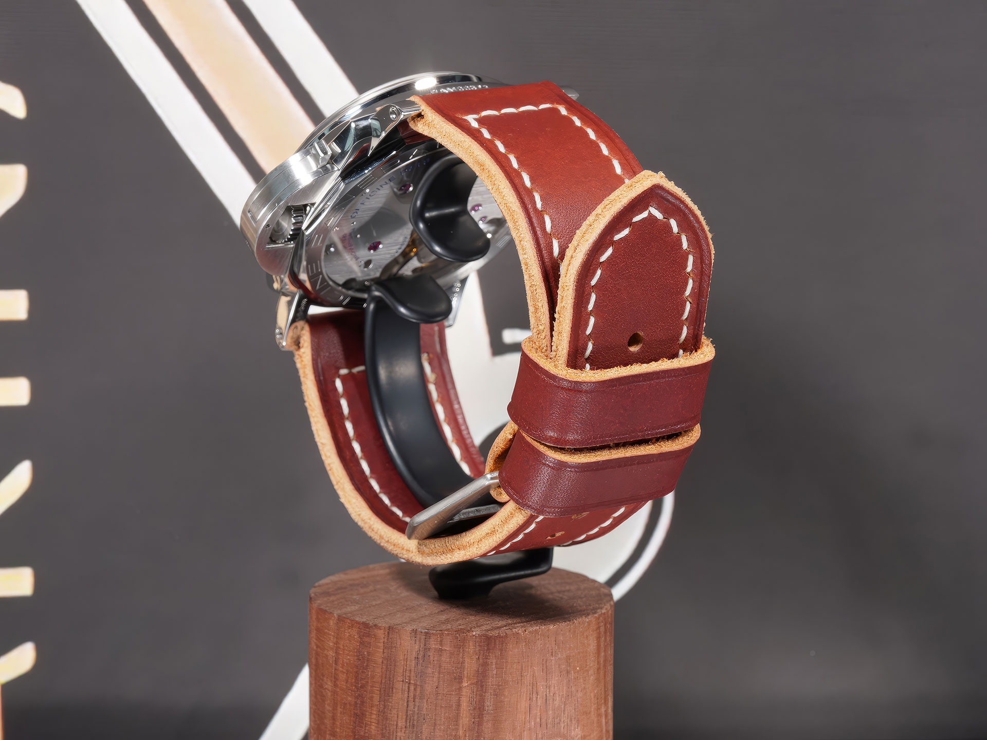 cherry red leather Panerai strap for 47mm Luminor PAM00372