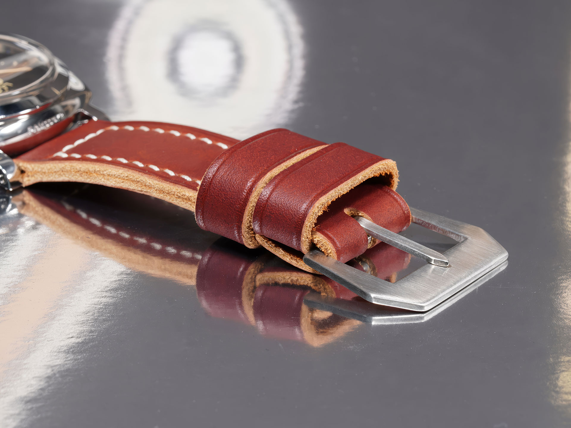 artisan-made cherry red Panerai strap on PAM00372