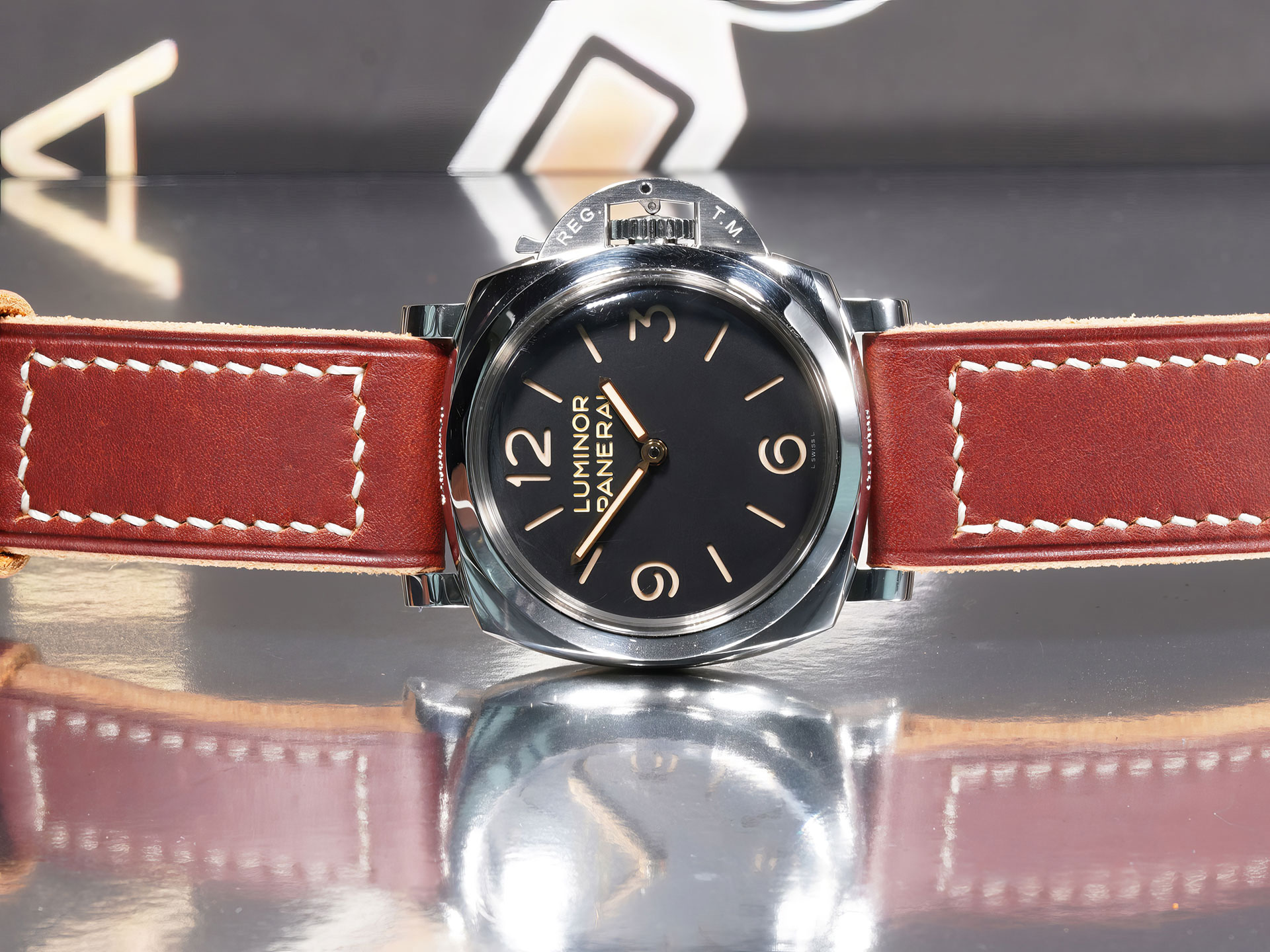 close-up of cherry red Panerai strap handcrafted for 47mm case