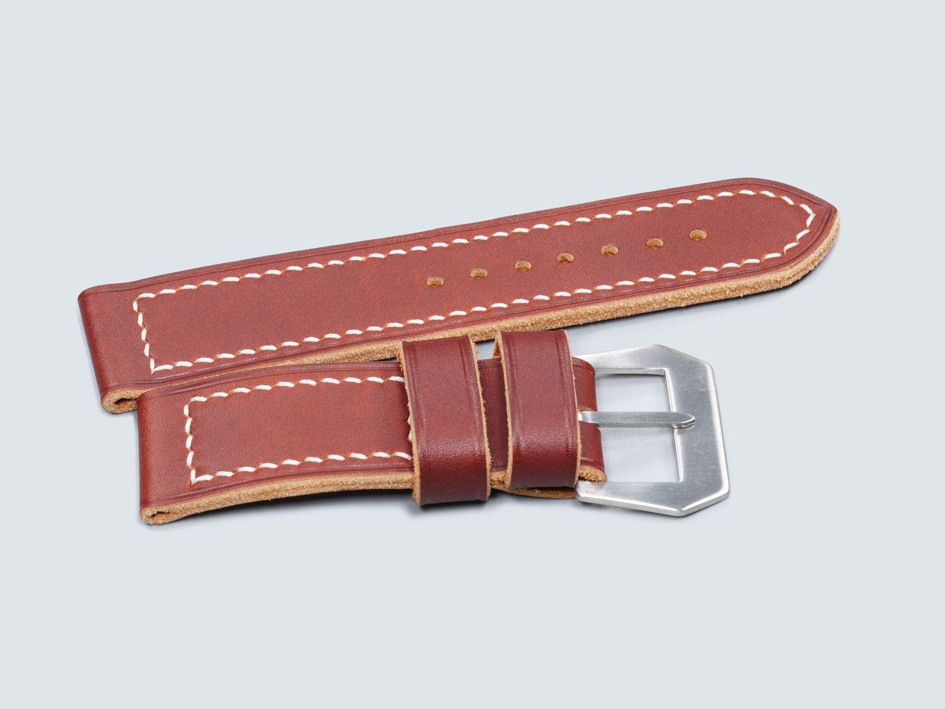 thick burgundy Panerai Luminor strap with vintage Pre-V style buckle