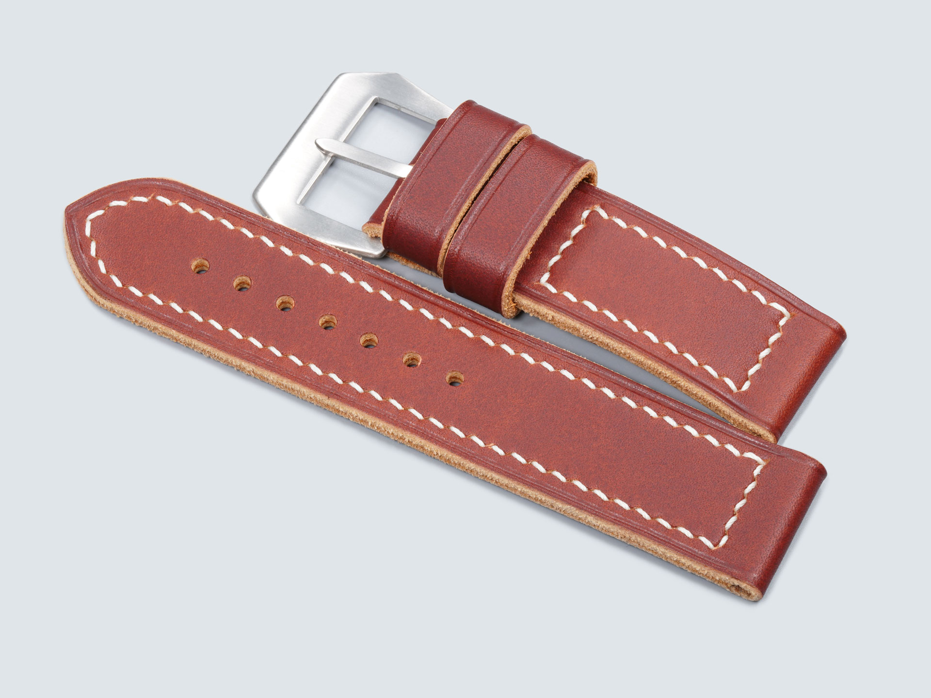 handmade burgundy Panerai Luminor strap with boxed stitch pattern