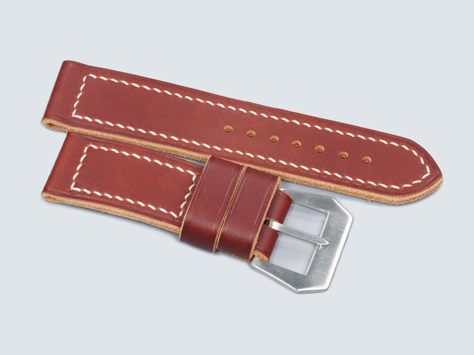 soft burgundy leather Panerai Luminor strap with burnished edges