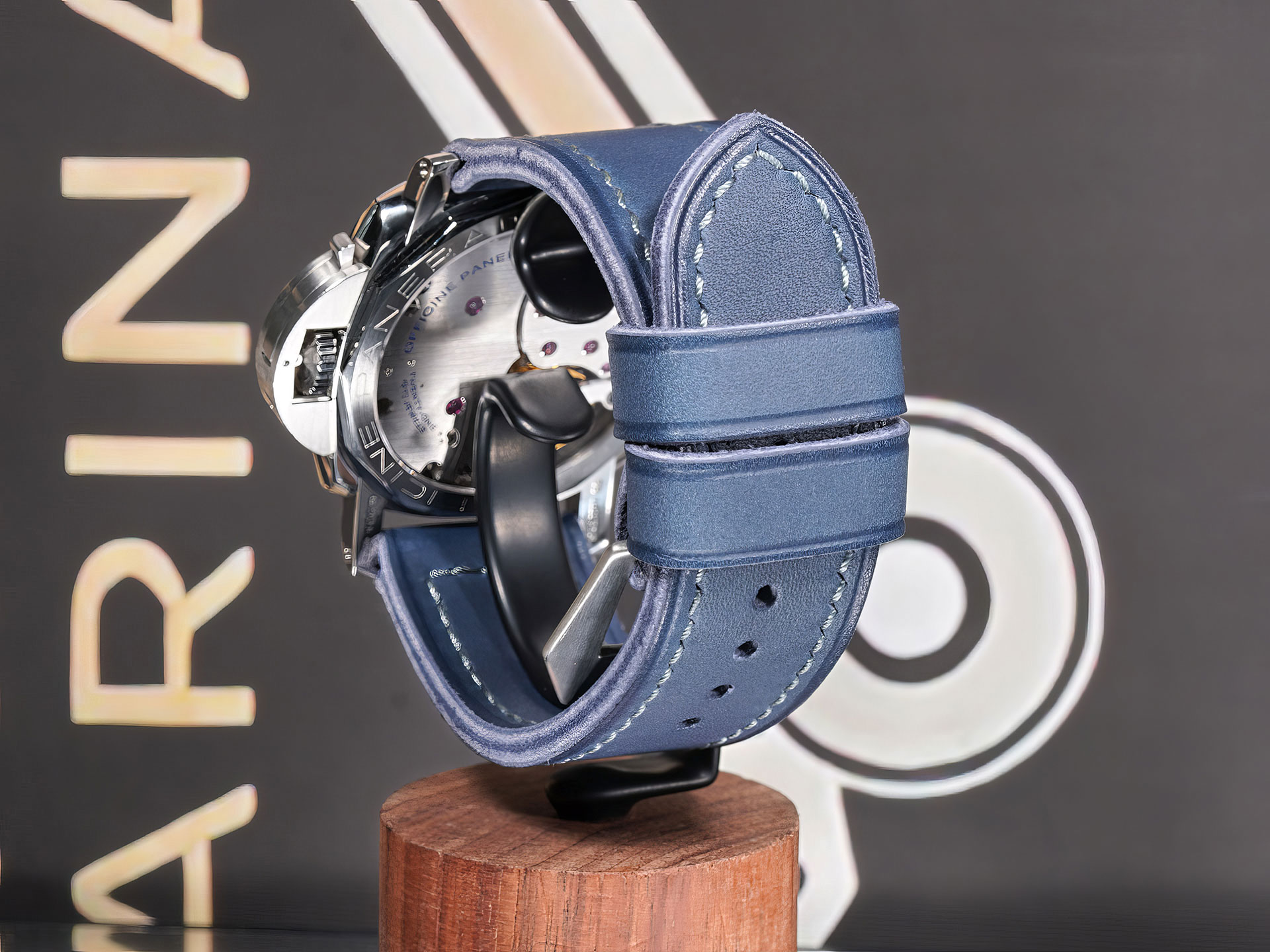 custom thick blue Panerai strap for PAM00372 Luminor