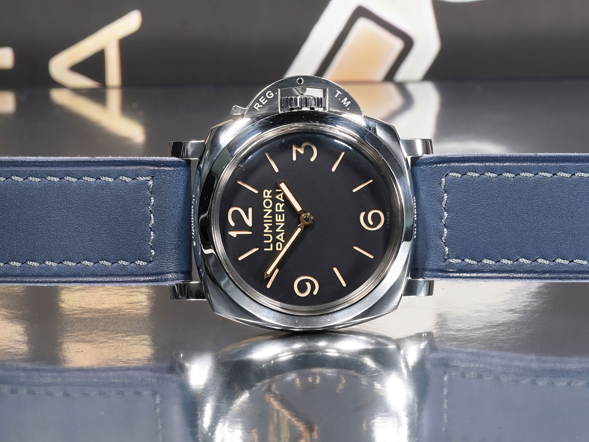 artisan-made thick blue Panerai strap on PAM00372