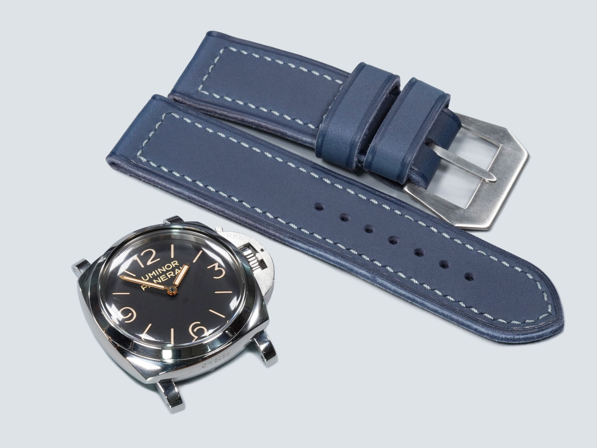 Thick Blue Panerai Strap with vintage-style stitching