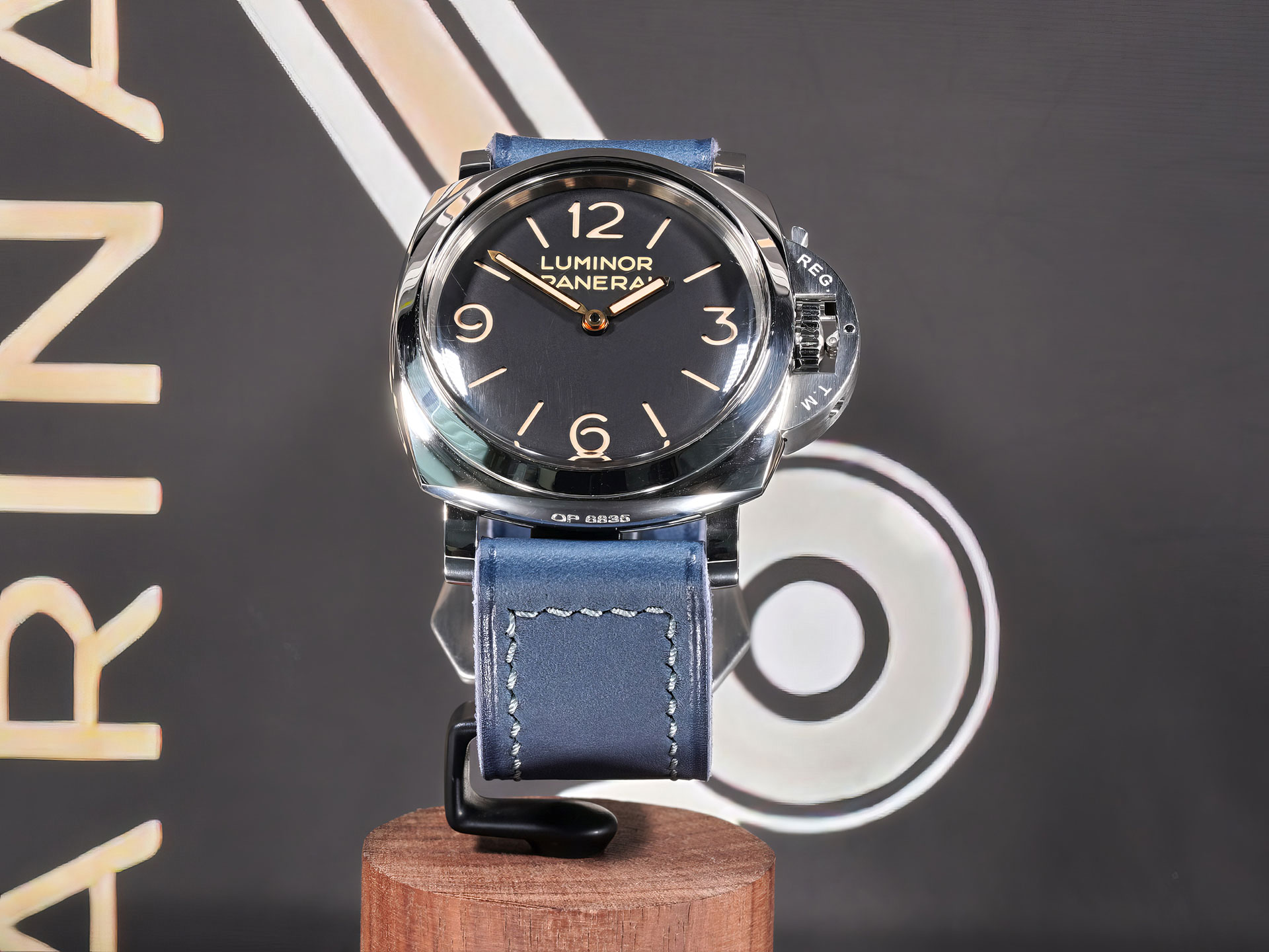 thick blue Panerai strap handmade on PAM00372 by Marcello Straps