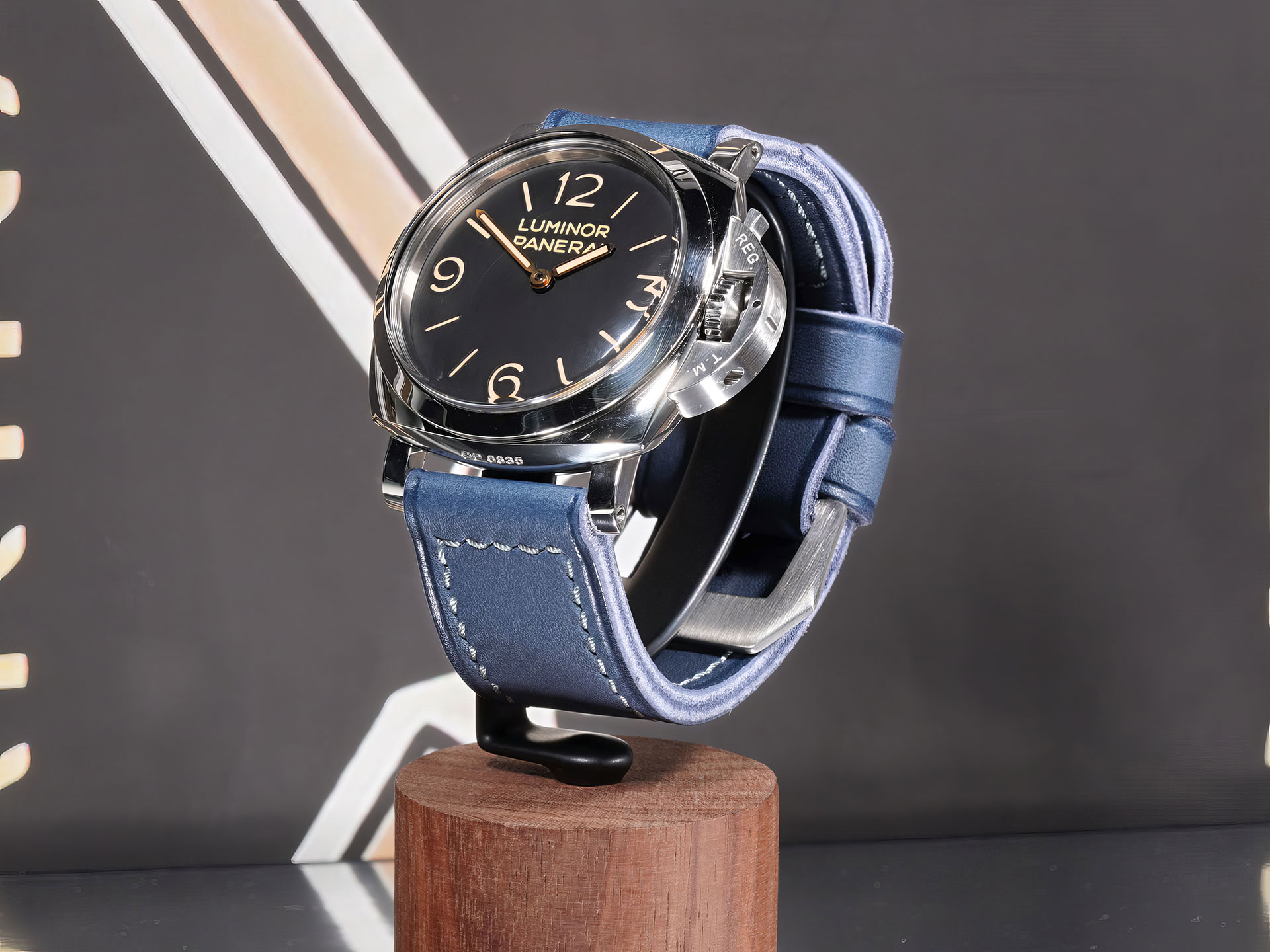 handmade thick blue Panerai strap mounted on PAM00372