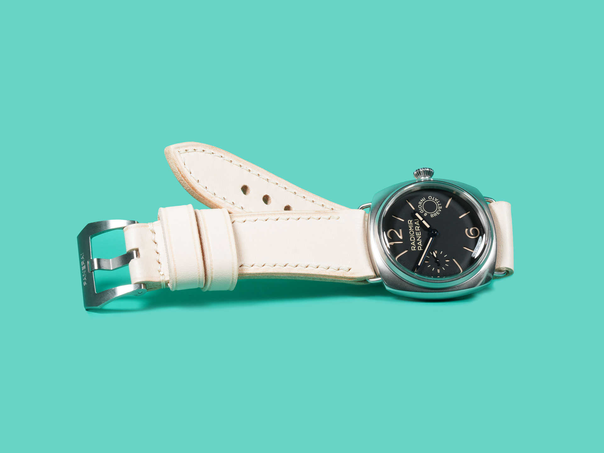 Cream stitched light tan Radiomir strap from Marcello Straps