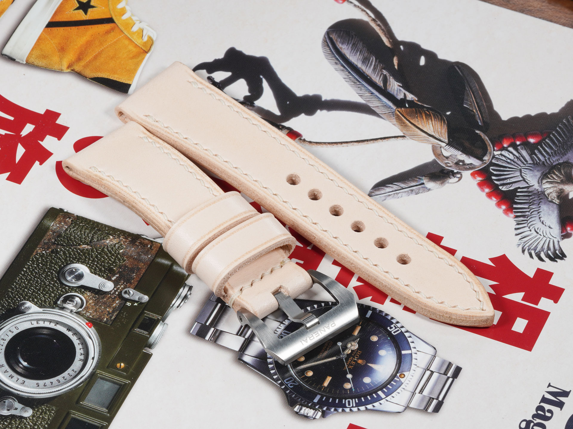 Light tan Radiomir strap with large circular holes