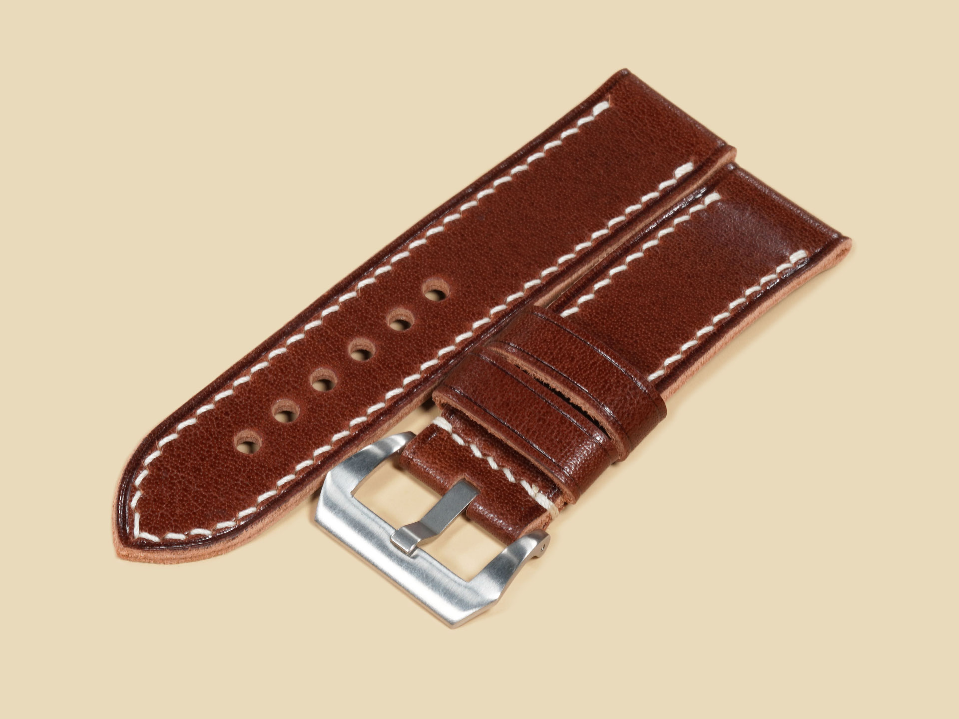 Handmade Panerai Ranger Strap Made of Calf Leather for OEM Buckle with ivory stitching