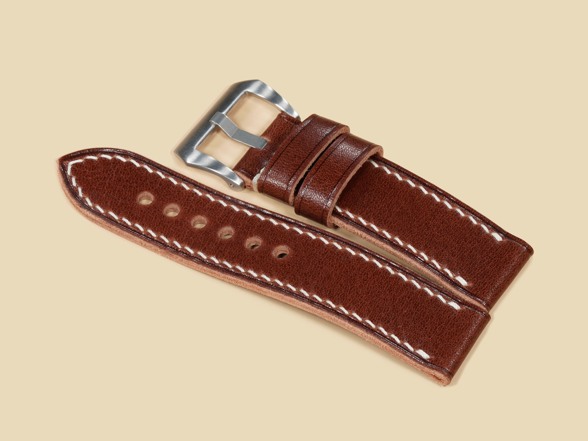 Premium Panerai Ranger Strap Made of Calf Leather for OEM Buckle featuring hand-burnished edges