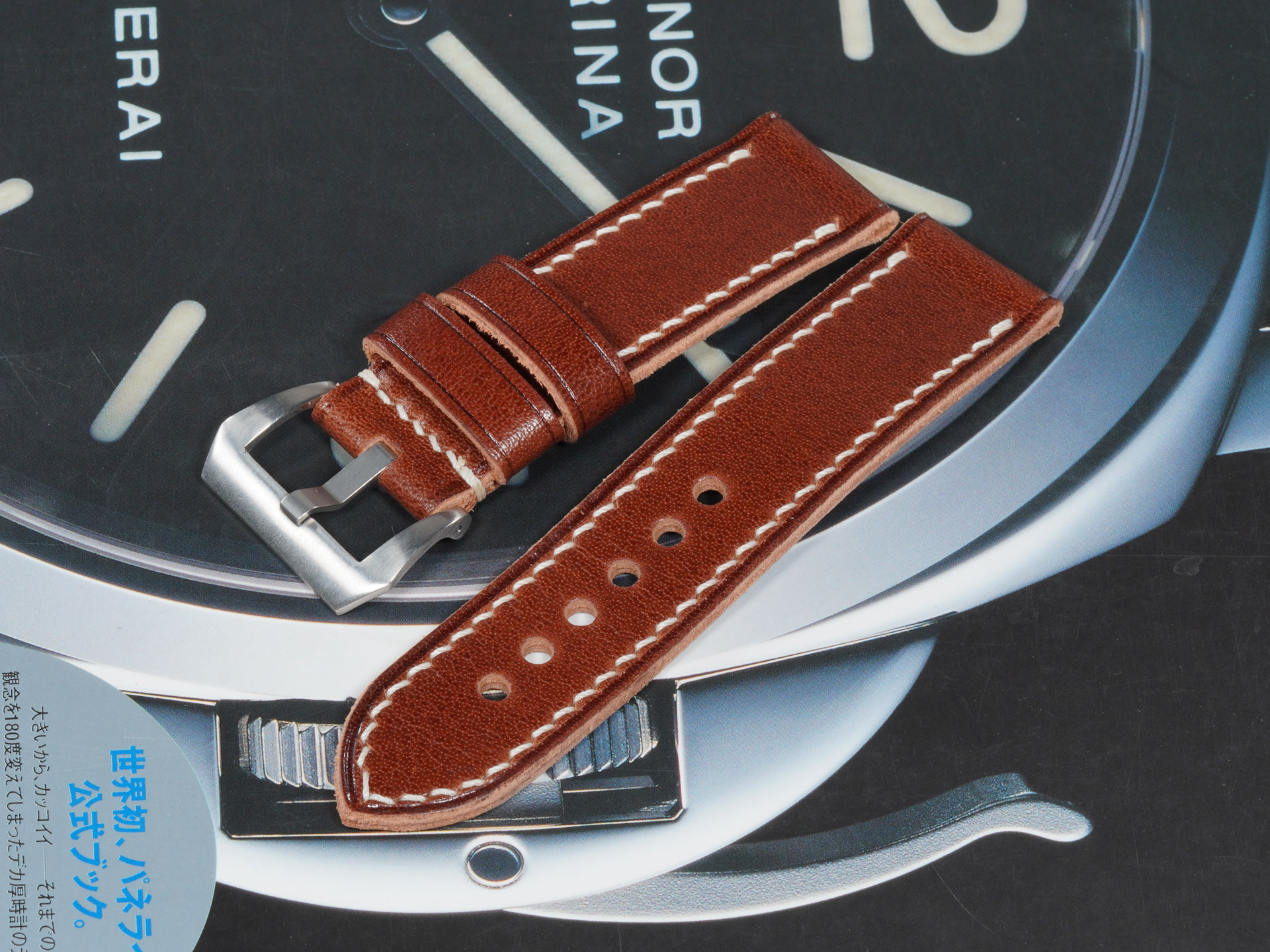 Thick stitched Panerai Ranger Strap Made of Calf Leather for OEM Buckle designed for daily wear