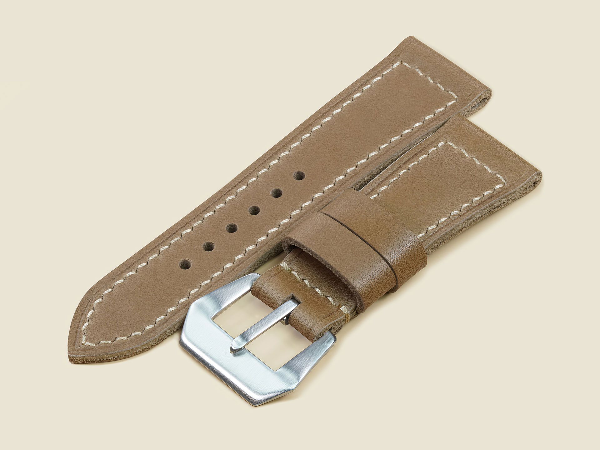 Classic color Panerai Radiomir strap with vintage pin buckle and hand stitching by Marcello Straps