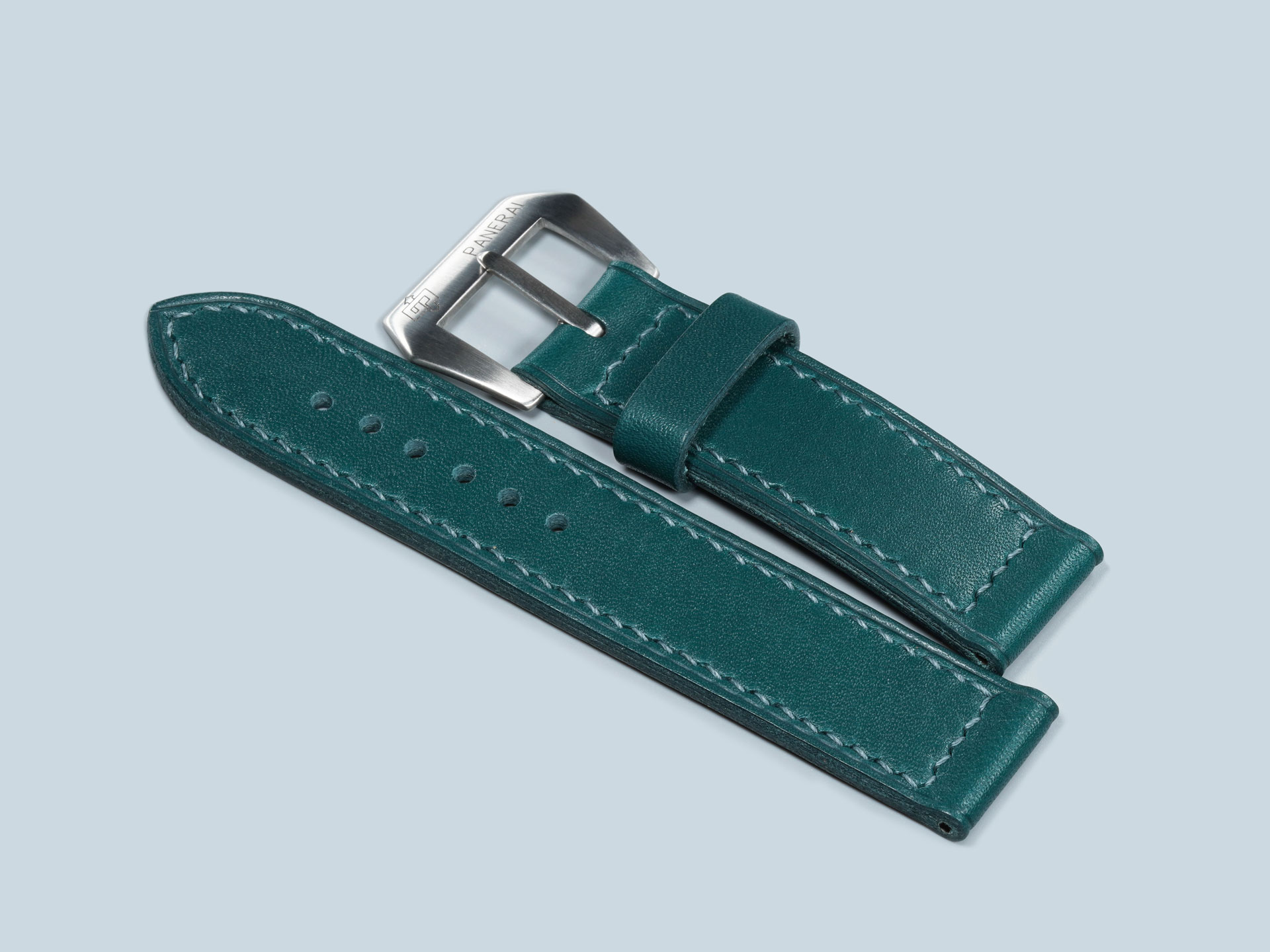 Soft vintage teal green leather strap for Panerai 44mm with Pre-V design