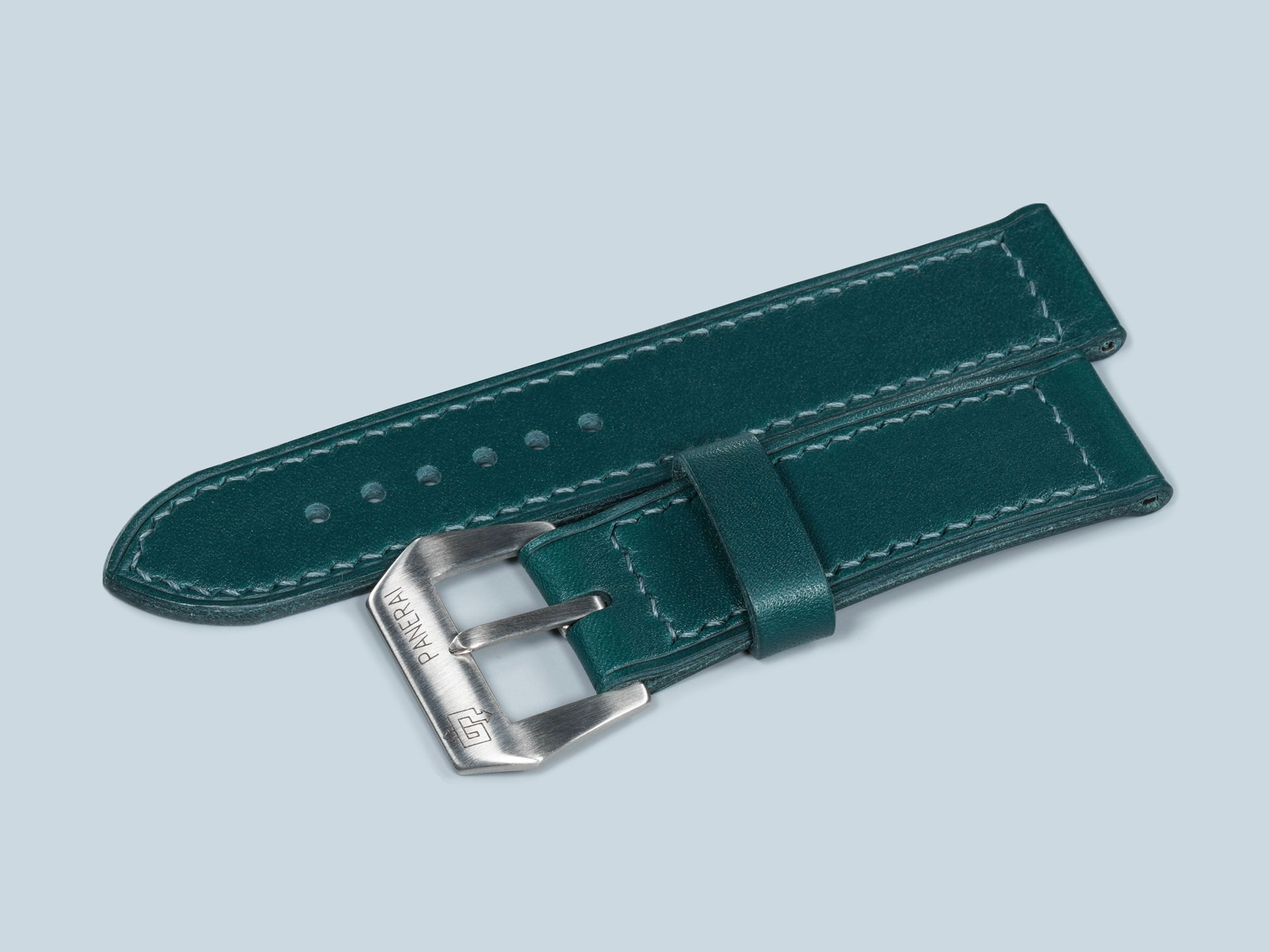 Handmade teal green Pre-V Panerai strap 44mm case 3.0mm profile