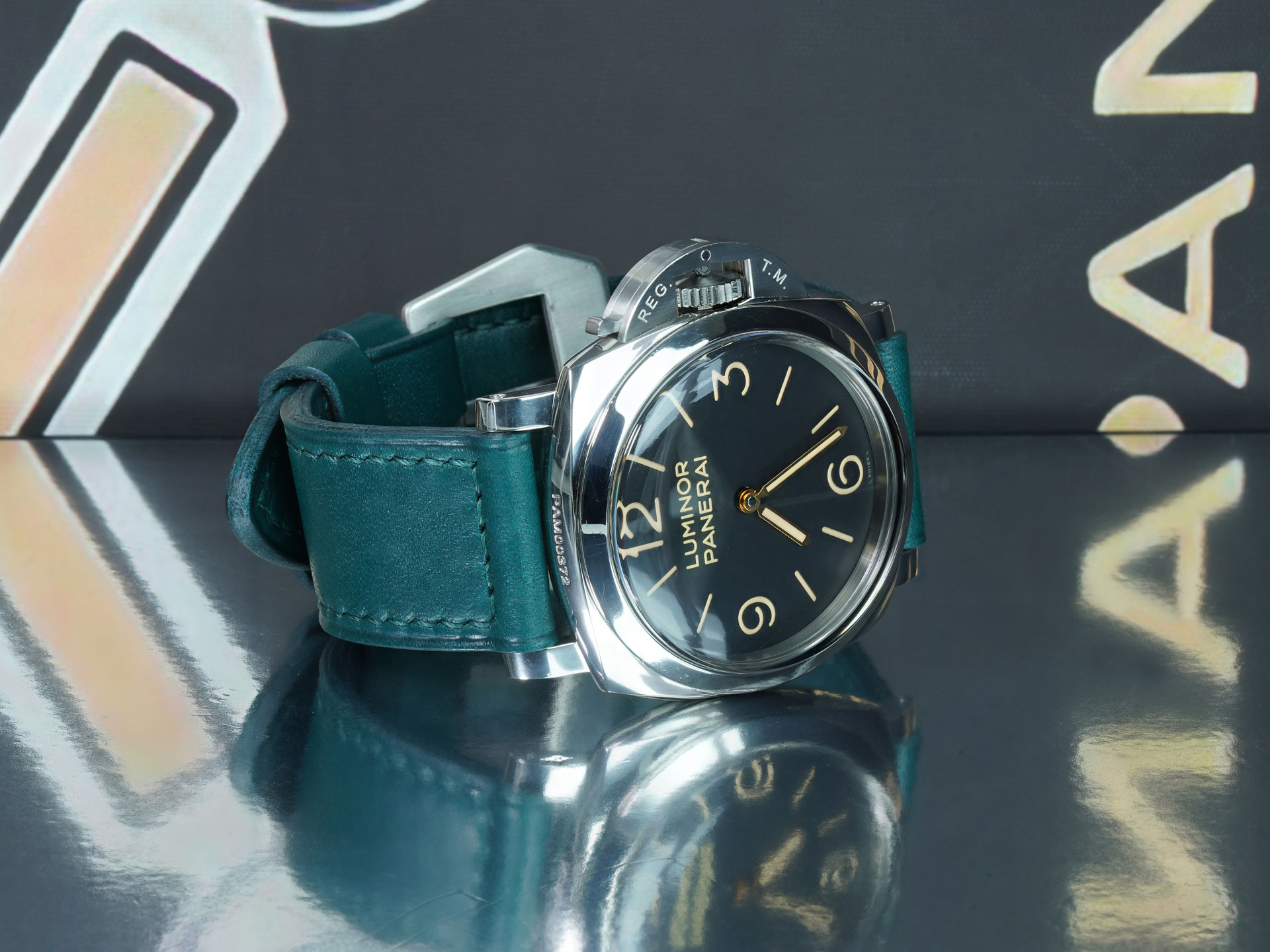 47mm Panerai strap teal green with matching tone stitching