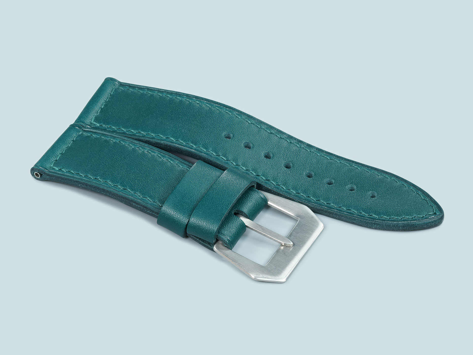 Teal green Panerai 47mm watch strap with vintage sewn buckle