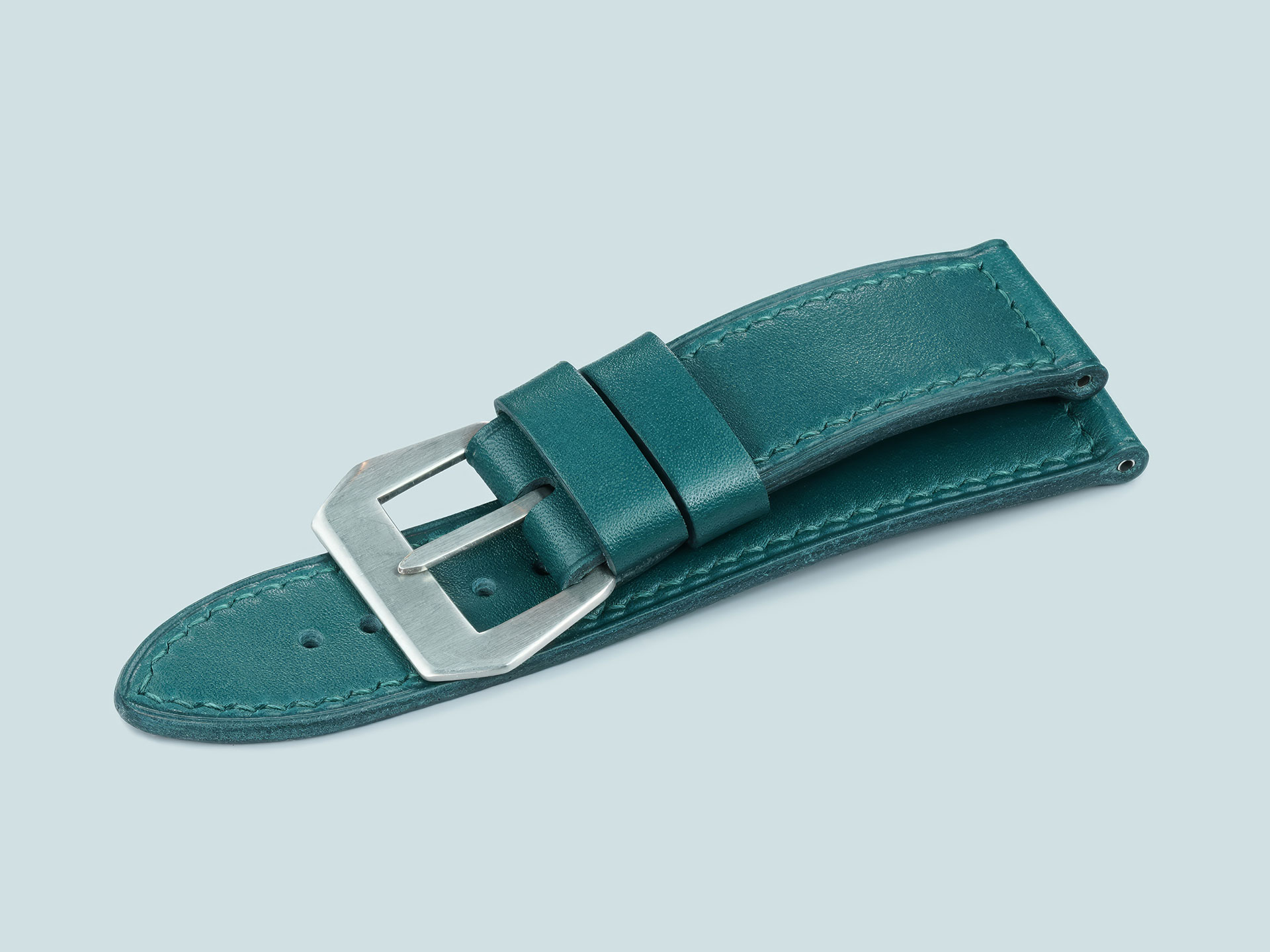 26mm wide teal green Panerai strap for 47mm case with hand stitching