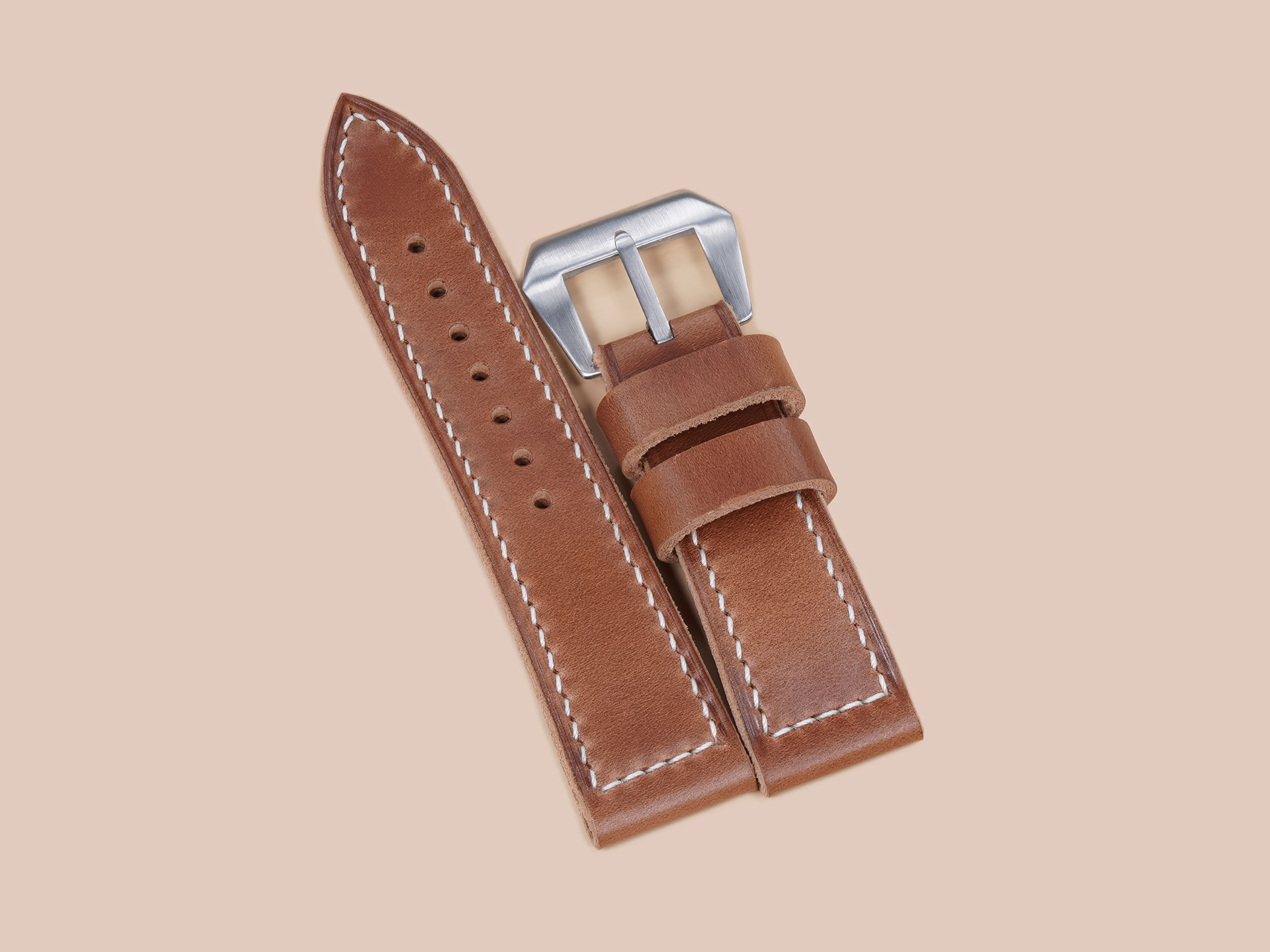 Vintage inspired caramel brown Panerai Radiomir strap with hand stitching