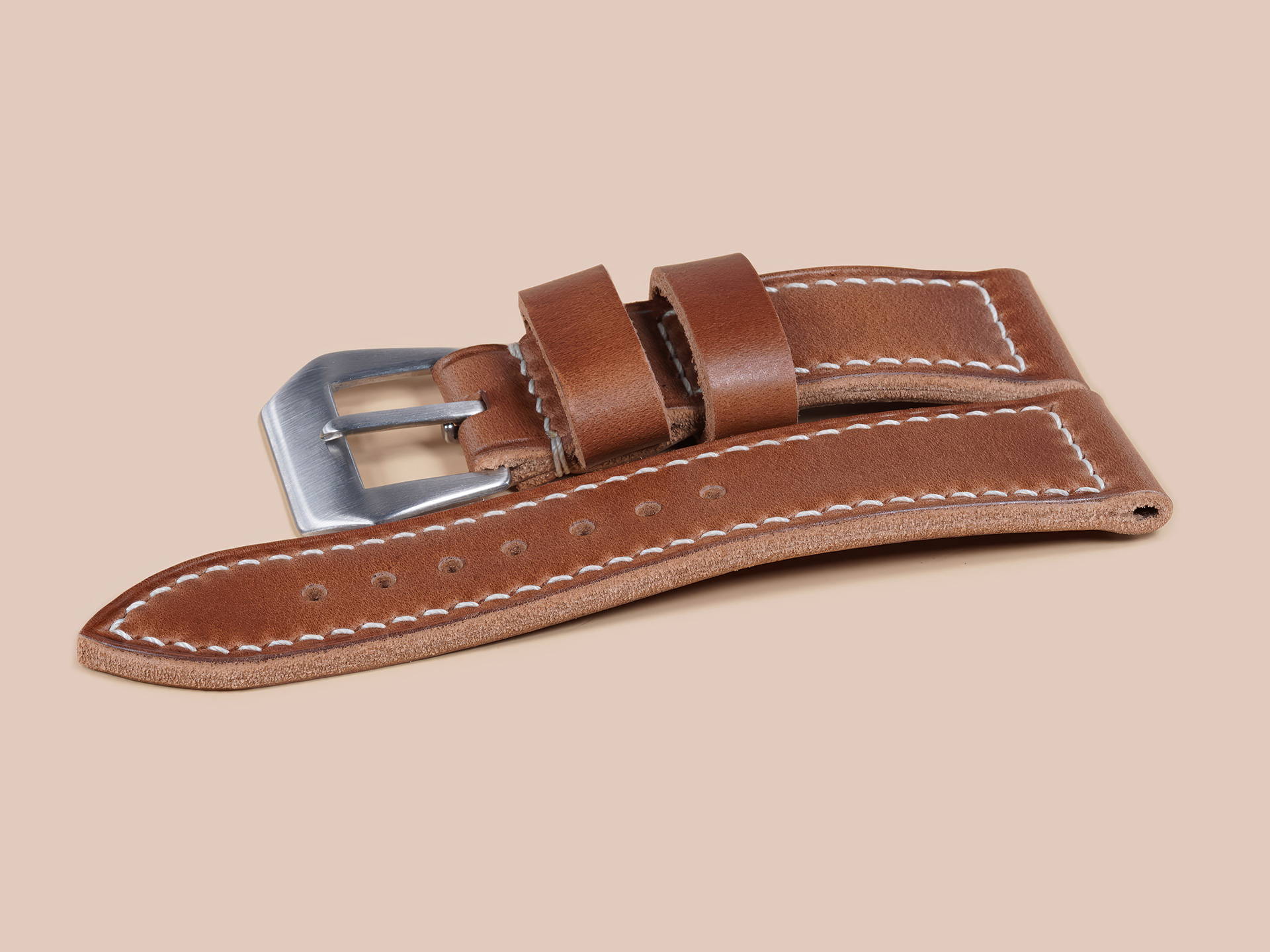 Artisan caramel brown Panerai Radiomir strap with classic vintage pin buckle