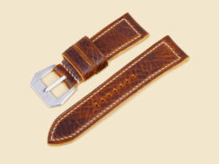 Panerai Radiomir strap in thick textured rawhide with handmade vintage buckle.