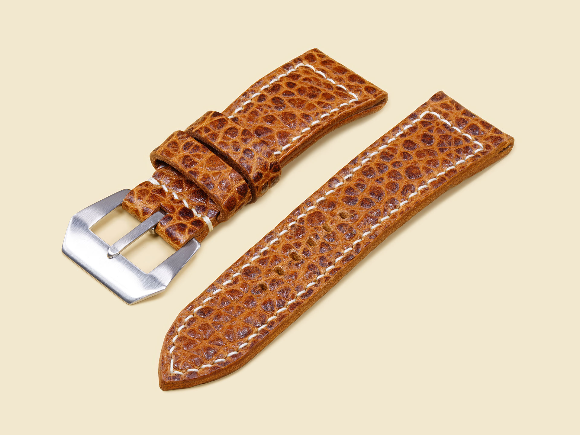 Brown Buffalo Panerai Radiomir Strap with ivory white stitching.