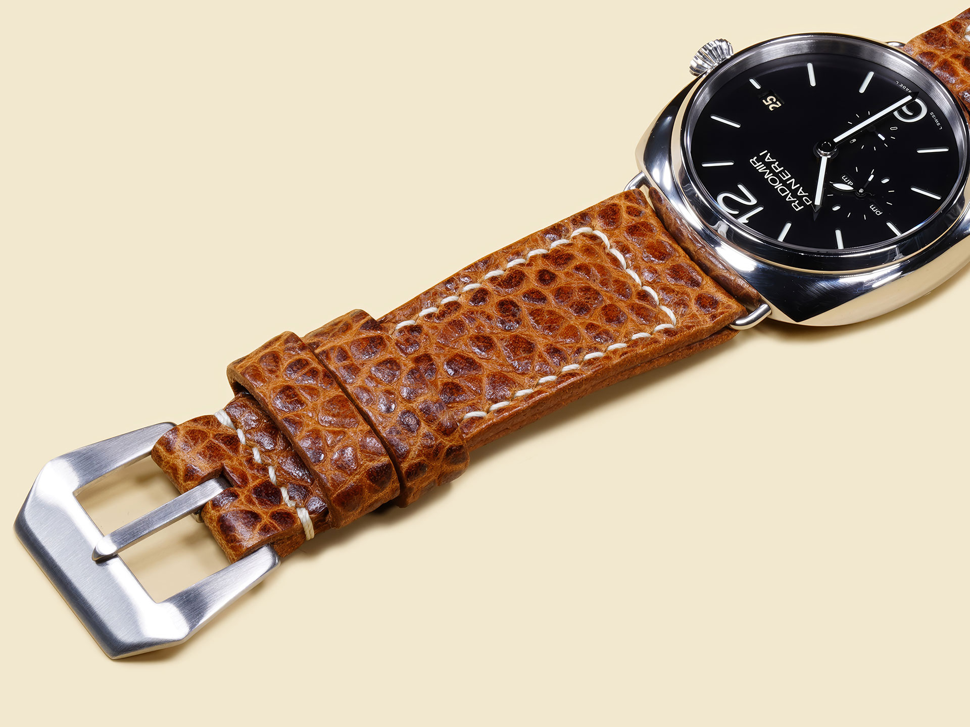 Pliable thick buffalo leather strap for Panerai Radiomir cases.