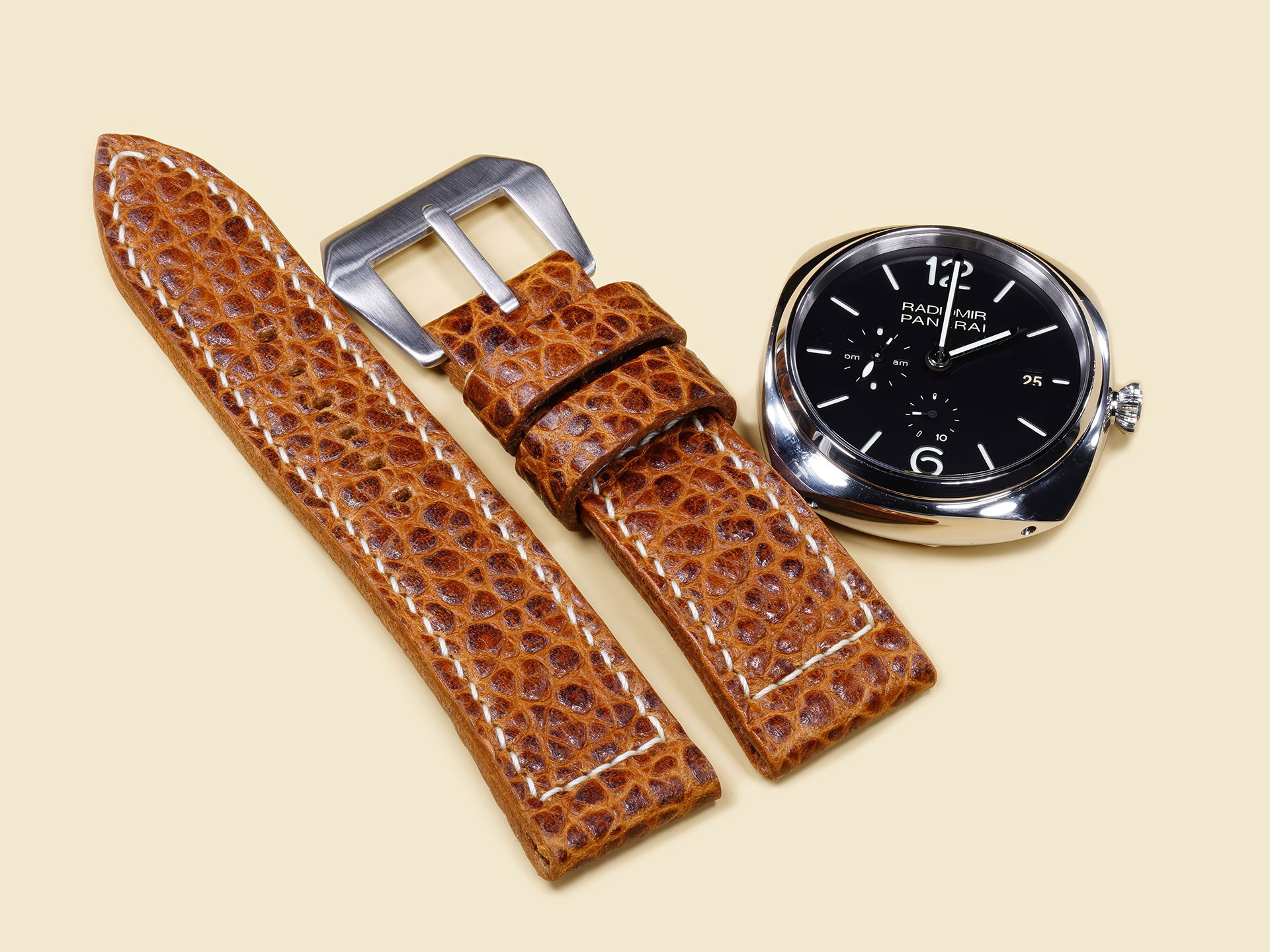 Brown buffalo leather strap on Panerai Radiomir PAM00323 10 Days GMT.