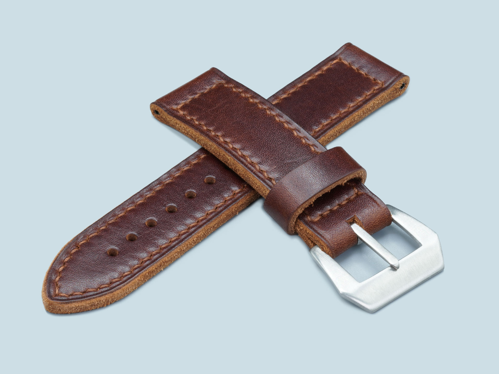 Close-up-macro-texture-of-distressed-brown-leather-Panerai-strap