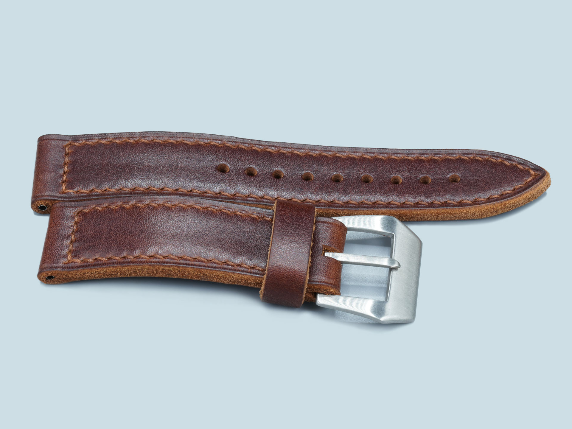 Artisanal-hand-finished-brown-watch-strap-for-luxury-Italian-divers