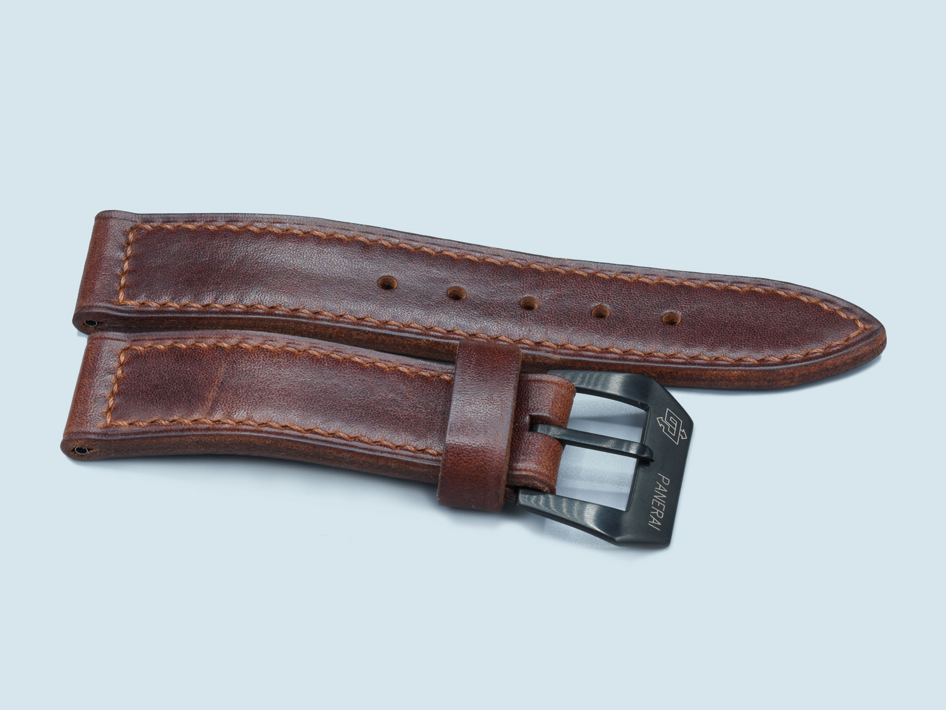 Dark-brown-distressed-leather-watch-strap-black-buckle-PAM05218