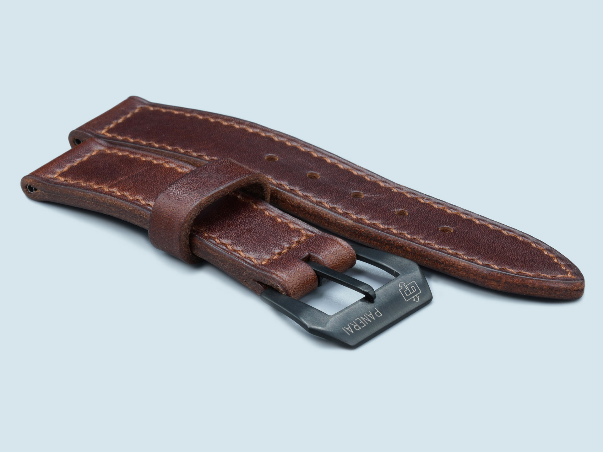 Black-vintage-pin-buckle-on-brown-leather-Panerai-Luminor-strap