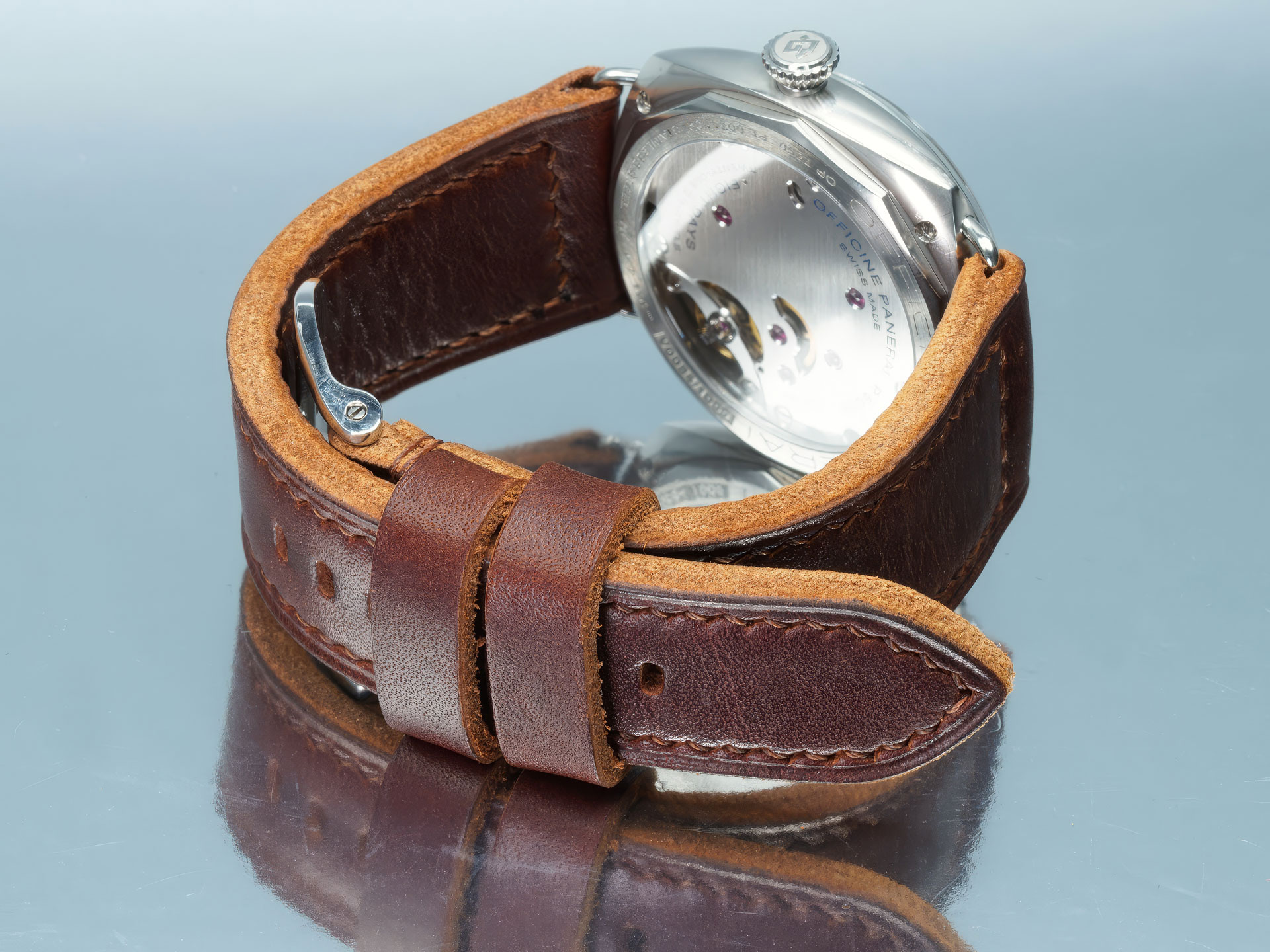 Panerai Radiomir Compatible Thick Brown Handmade Leather Strap – Buckle End