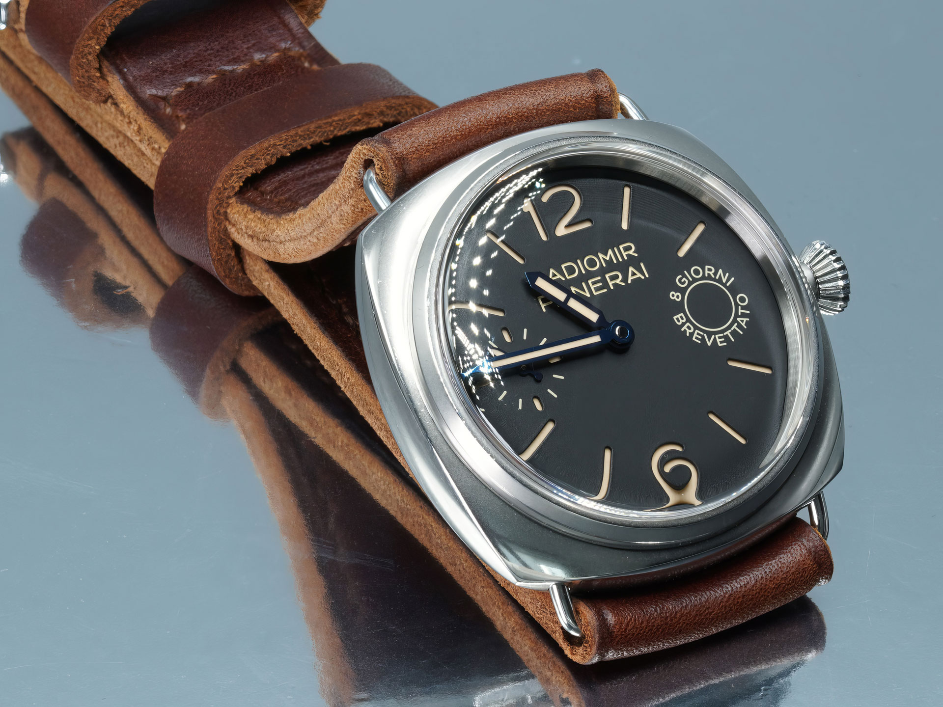 Vintage Style Thick Brown Leather Strap Handmade for Panerai Radiomir