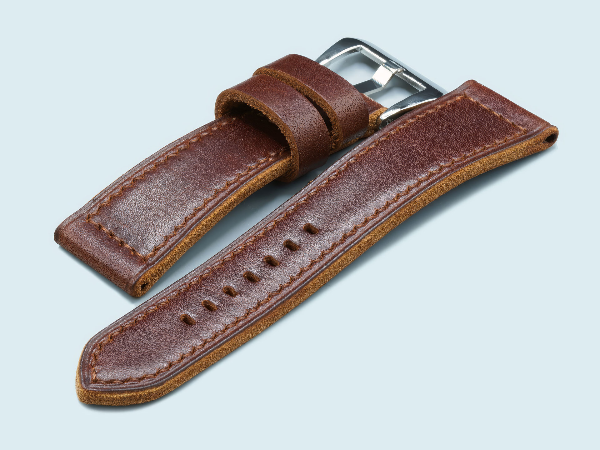 Panerai Radiomir Handmade Thick Brown Strap – Stitching Detail