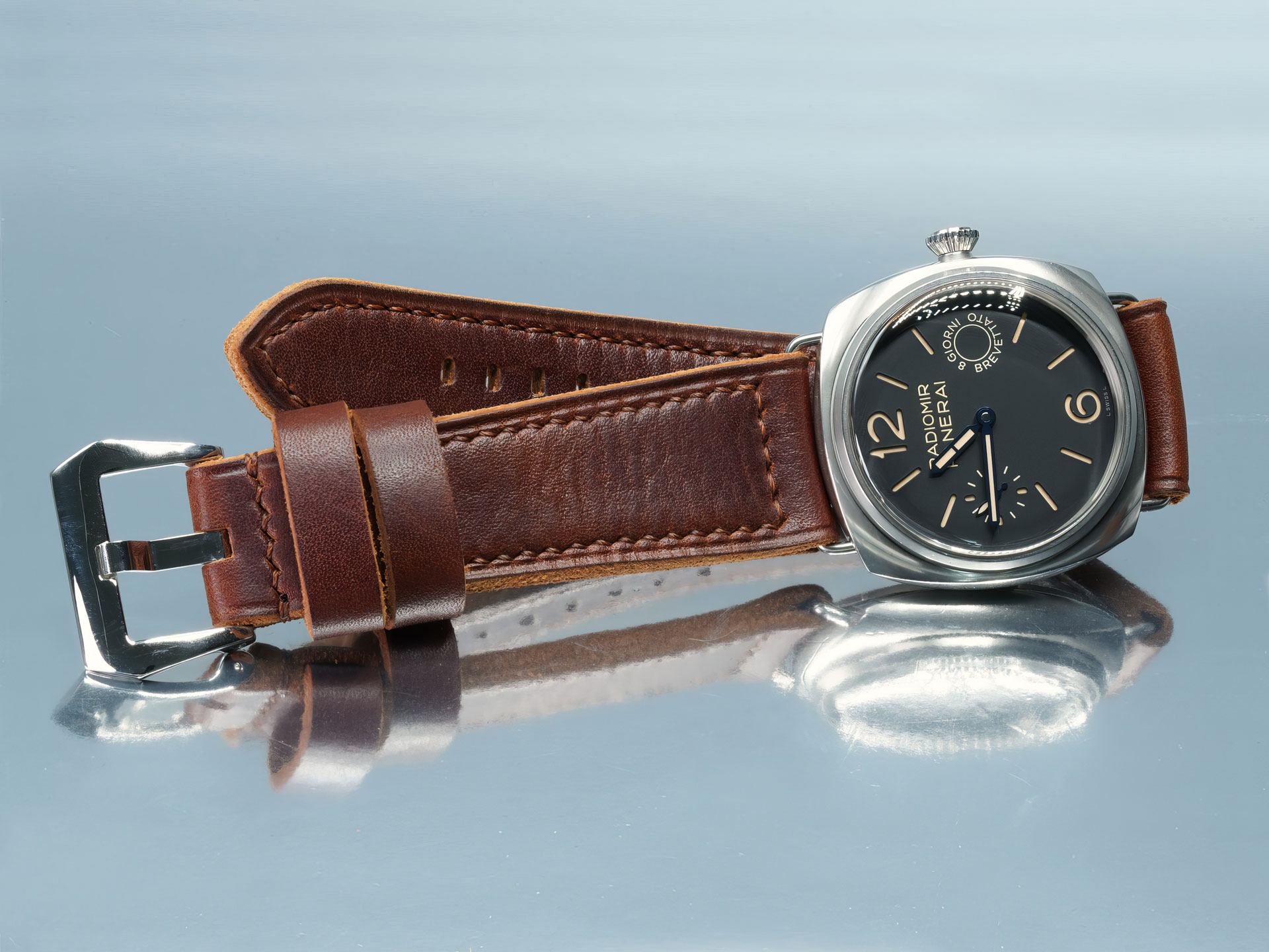 Brown Thick Leather Strap for Panerai Radiomir – Underside View PAM00992