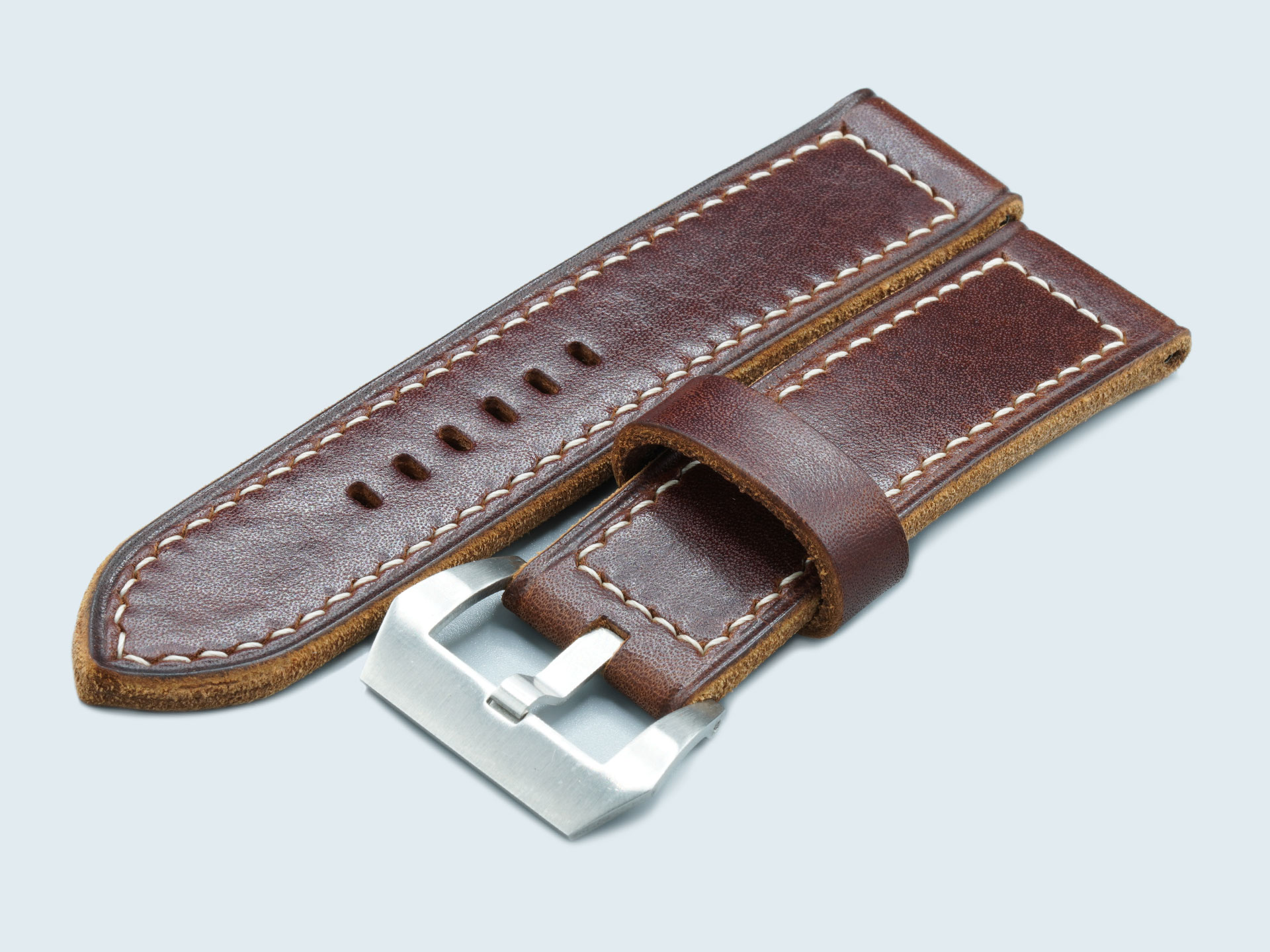 OEM-style trapezoidal screw buckle on thick 44mm Panerai strap