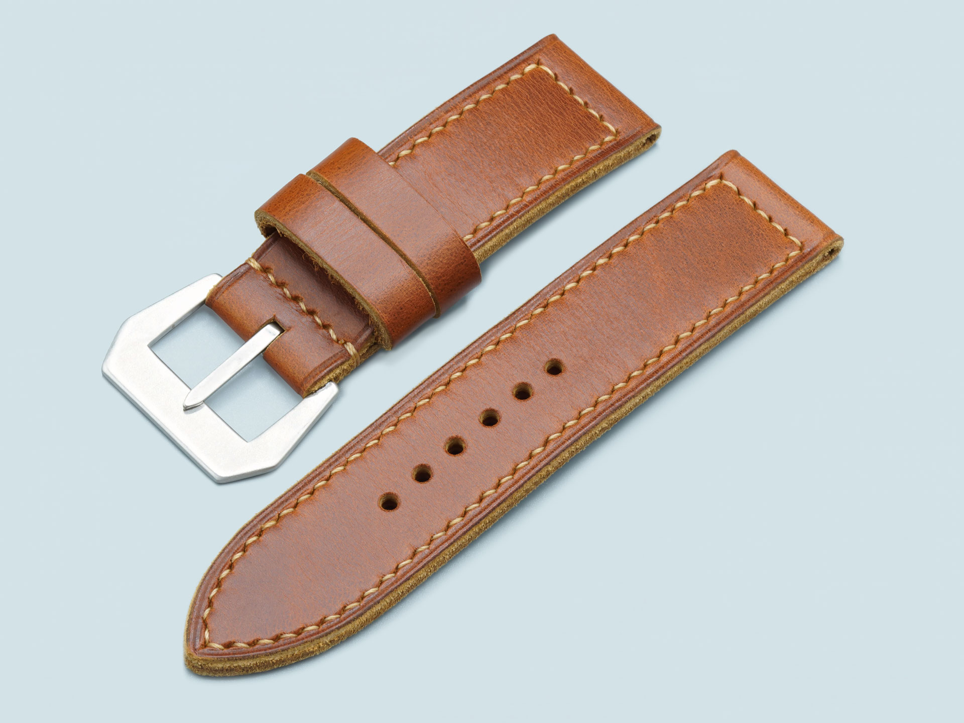 Vintage tan Panerai strap handcrafted in tan leather with flat buckle for 47mm watches