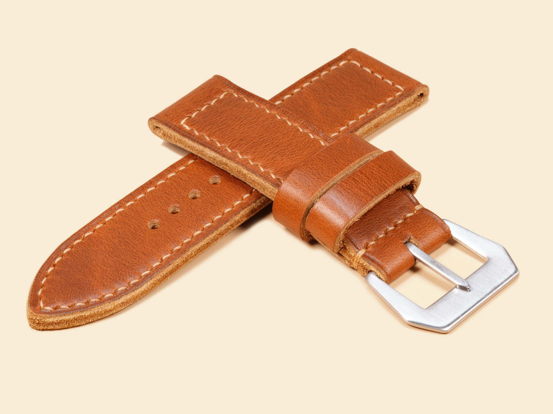 Premium 4.5mm thick tan leather strap custom made for Panerai Luminor PAM00372.