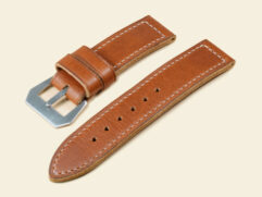 Handcrafted tan leather strap for vintage 47mm Panerai with a flat GPF-style buckle.