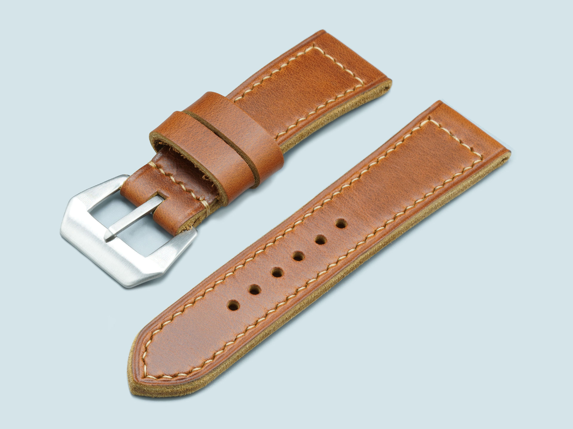 Classic Panerai Radiomir strap, thick and tan, shown in full length