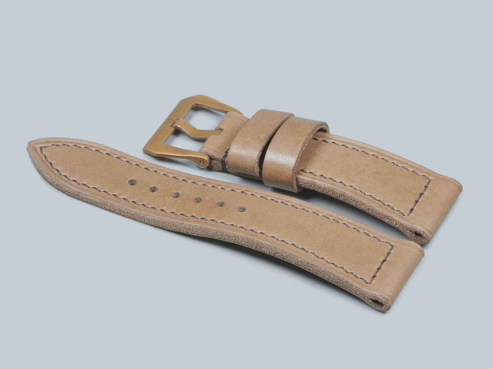 Hand-stitched custom Panerai Bronzo strap for PAM00968, handmade for 47mm Submersible cases.