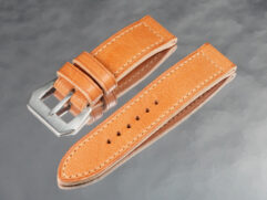 Glossy tan 47mm Panerai strap handmade from Italian veg tan leather by Marcello Straps.