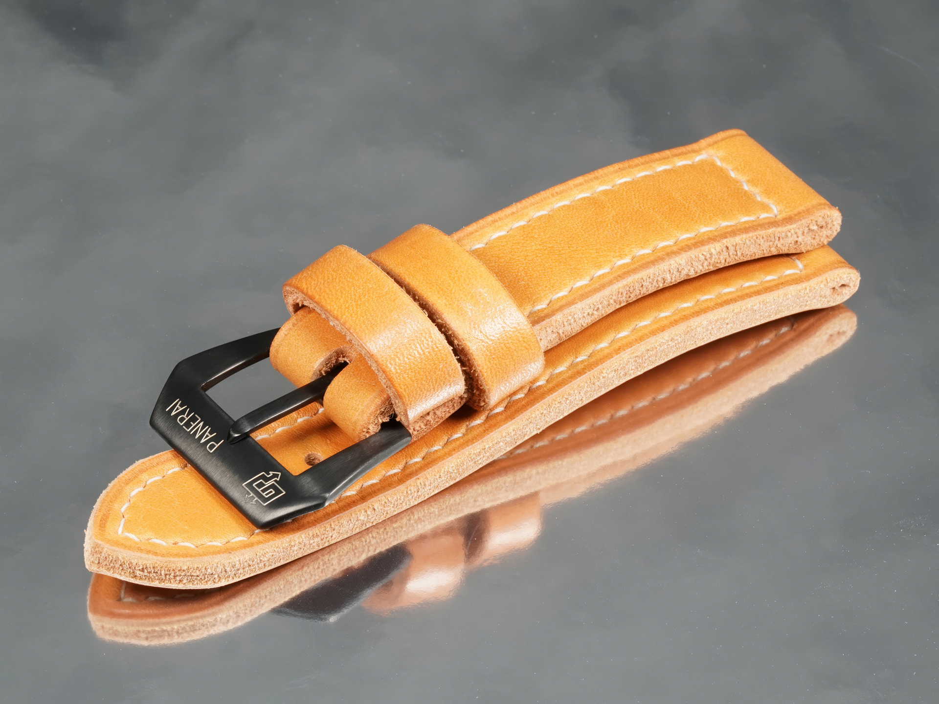 5mm thick orange tan leather strap for Panerai PAM01707 with matte black buckle