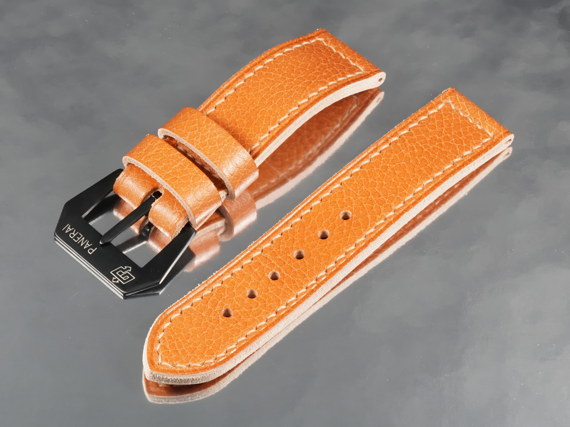 Custom handcrafted tan leather strap with black buckle for Panerai Luminor 44mm PAM05218