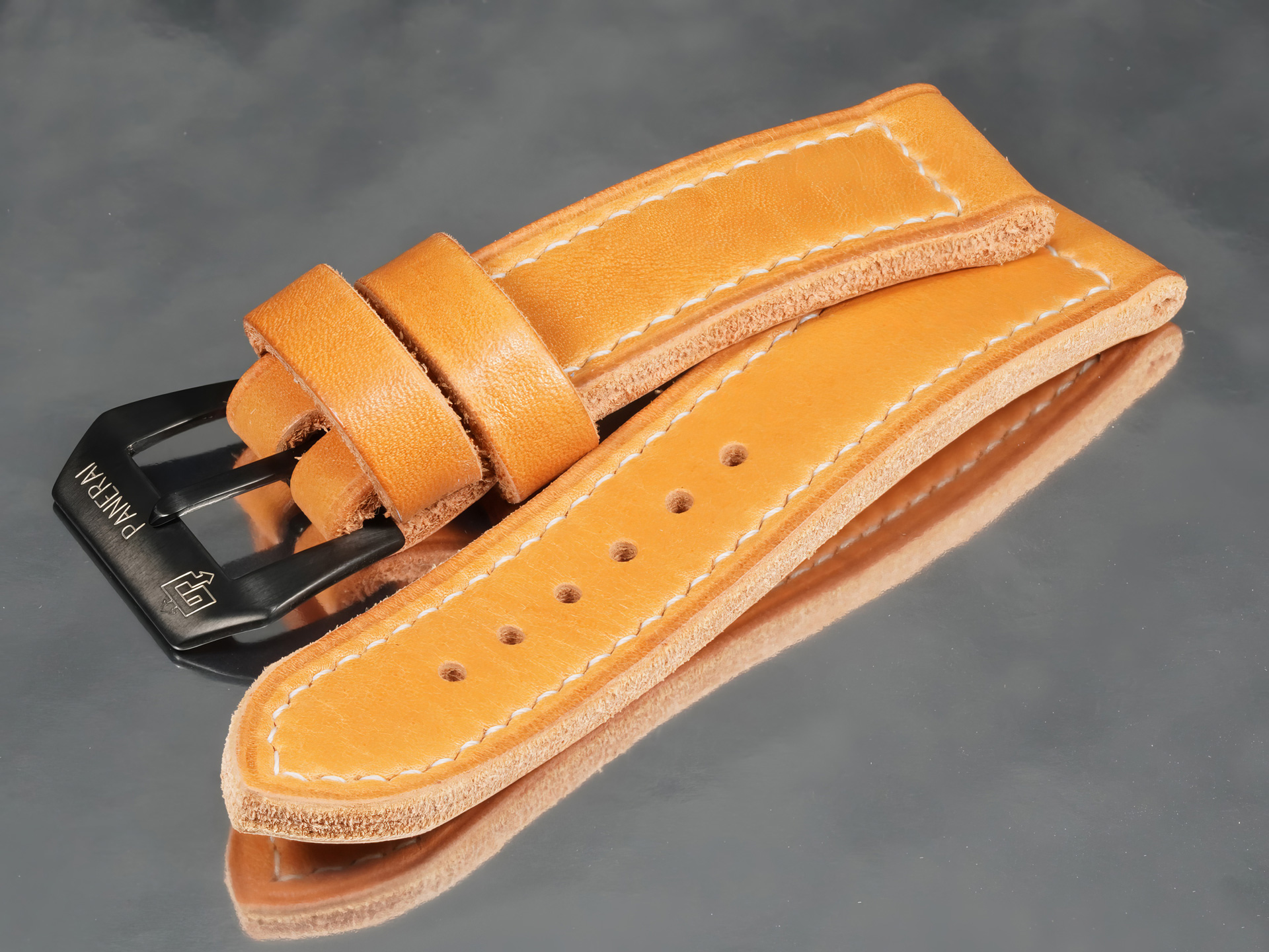 Orange tan leather watch band compatible with Panerai PAM05218 and PAM01707