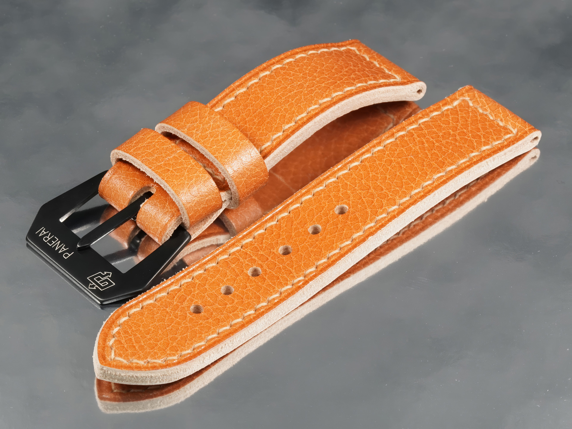Marcello Straps custom tan leather watch strap tailored for Panerai Luminor PAM05218 44mm
