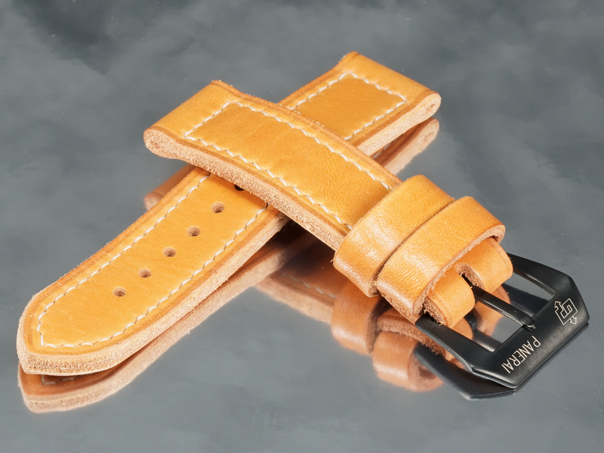 Panerai PAM01707 fitted with an orange tan 5mm thick leather strap by Marcello Straps