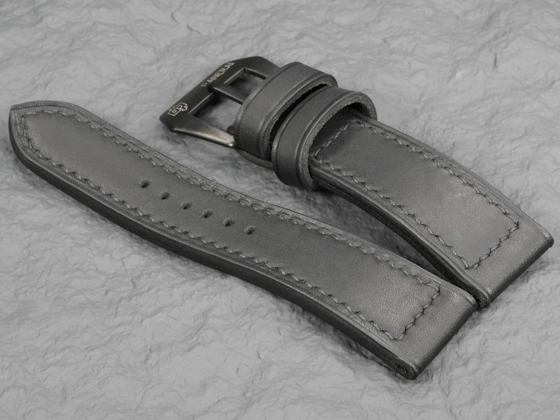 Matte black Panerai strap hand-stitched for Panerai Radiomir ceramic models.
