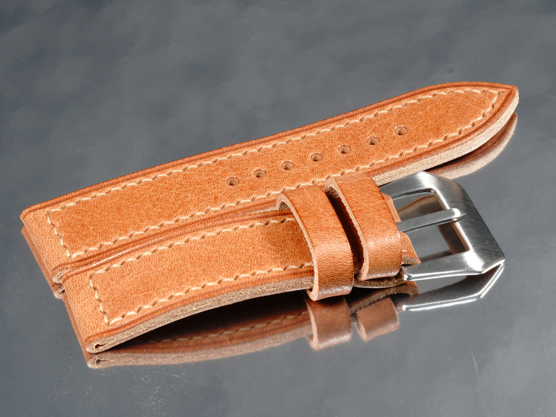 42mm Panerai Luminor tan leather custom strap with vintage pin buckle